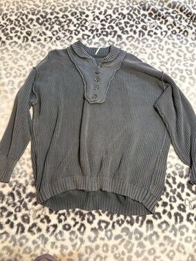Free People Gray Knit Crewneck Sweater